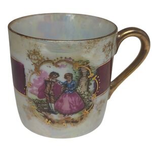 Vintage Inarco Japan Demitasse Cup Hand Painted Bone China Couple Gold‎ Trim SEE
